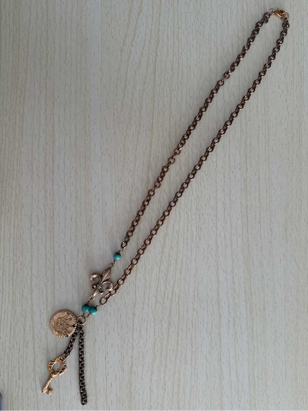 Vintage-Inspired Turquoise Charm Key Pendant Necklace